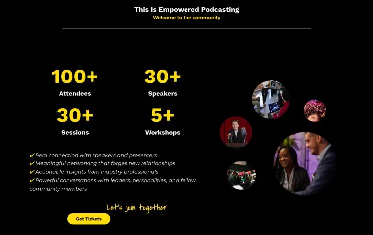 Empowered Podcasting conference event brings together speakers, attendees, and workshop sessions for networking and learning.