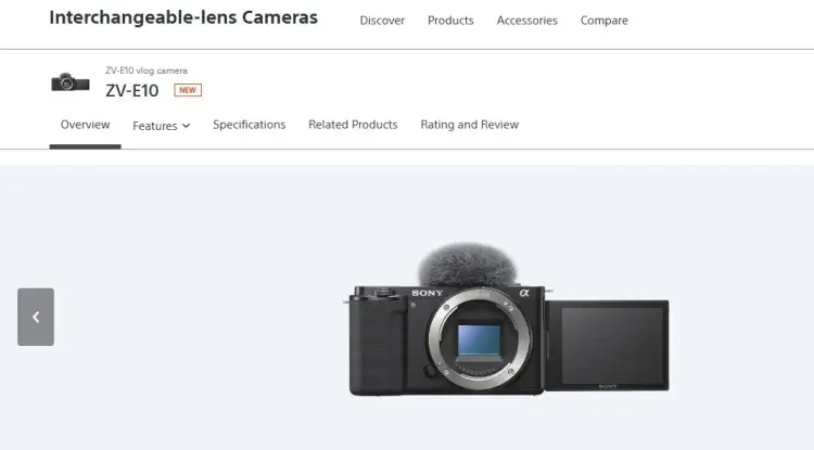 Sony ZV-E10 interchangeable-lens camera shown as a great podcast camera option for creators recording high-quality video content.