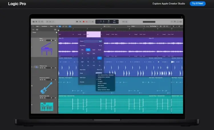 Logic Pro interface displaying advanced features for music production and sound editing