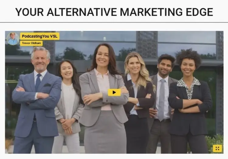 Business professionals featured in a promotional video for a podcast booking service designed to help experts grow visibility and authority.