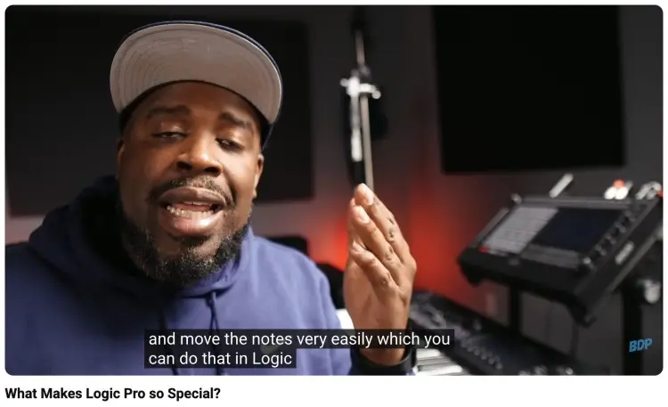 Music producer discussing the versatility of Logic Pro for recording, editing, arranging, and professional music production workflows.