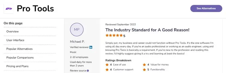 Pro Tools review page explaining why many producers like Pro Tools for studio production