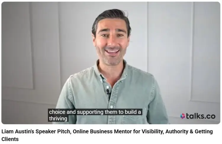 Liam Austin delivering a speaker pitch put together for online business visibility, authority, and client growth