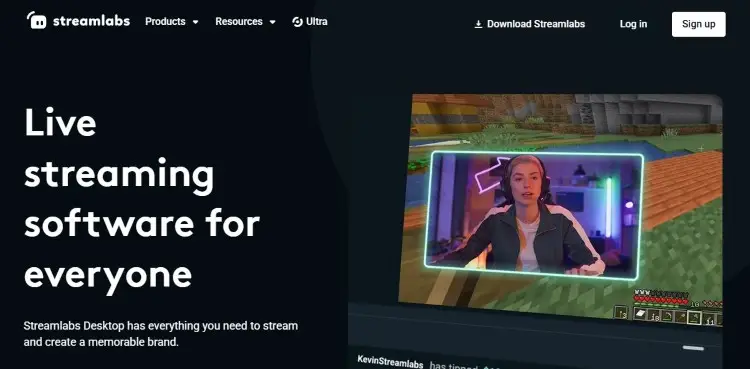 Streamlabs homepage promoting live streaming software designed for every streamer