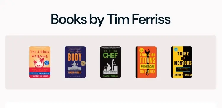 Collection of books by Tim Ferriss associated with entrepreneurship and business growth