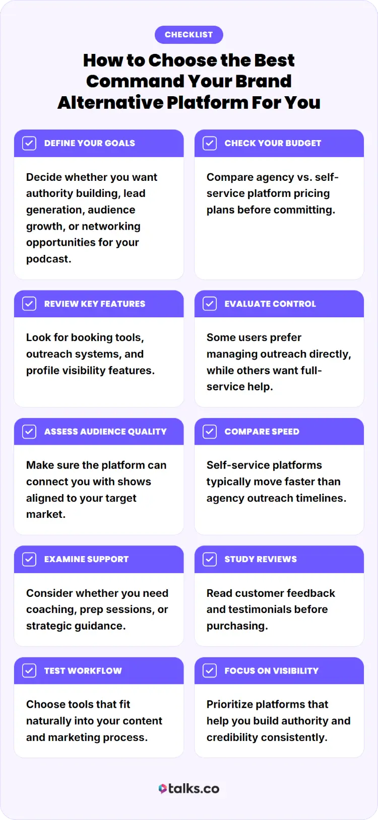 Guide for evaluating Command Your Brand alternatives that help users secure podcasts, increase visibility, and build authority through guest appearances