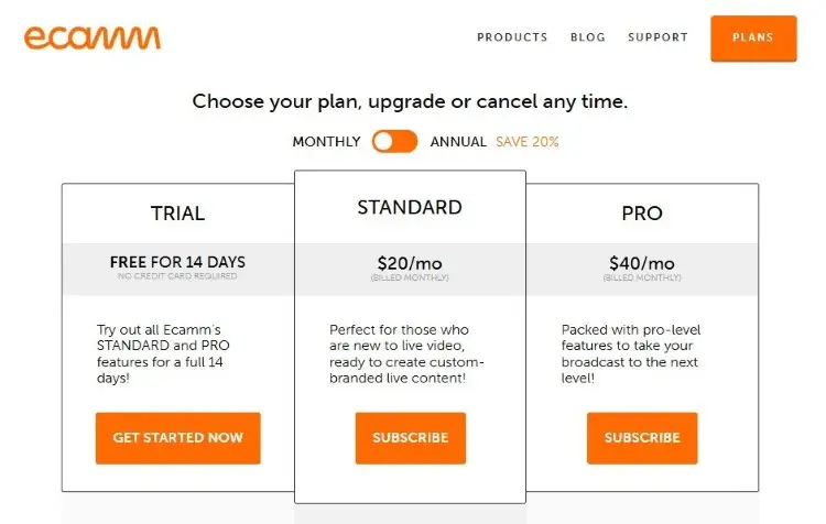 Pricing plans for creators who want to start streaming with Ecamm Live
