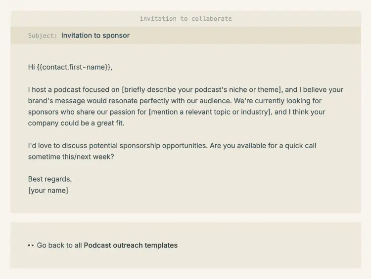 Example of podcast email templates for reaching out to potential podcast sponsors