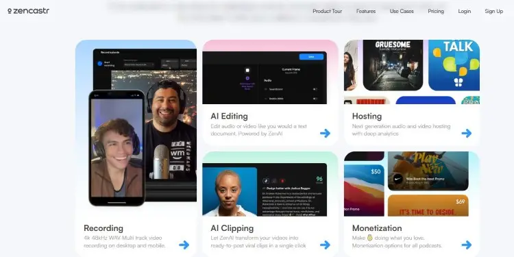 Zencastr dashboard displaying recording, hosting, and monetization features found on modern podcast platforms