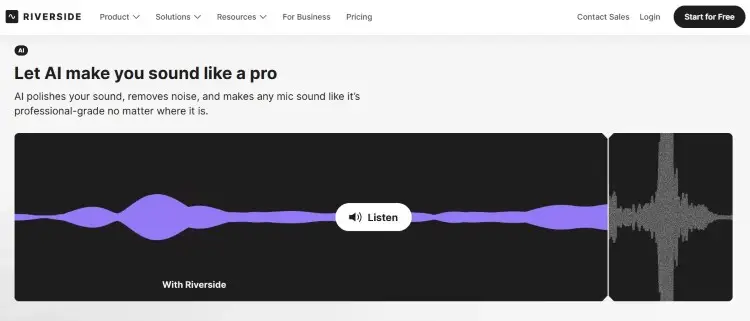 Riverside AI audio enhancement tool demonstrating removal of background noise from recordings