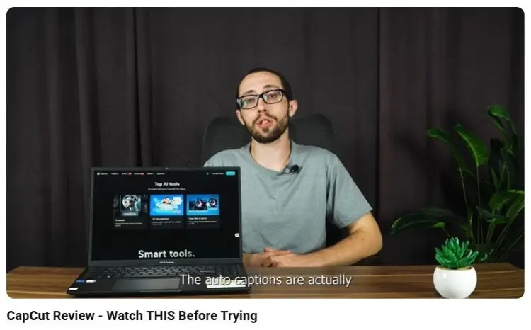Reviewer demonstrating video editing software features while discussing a CapCut review