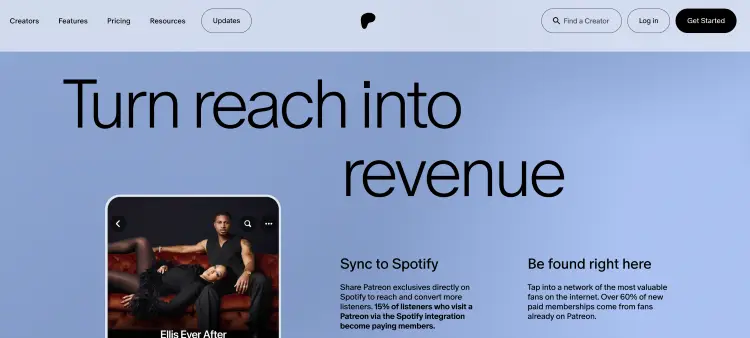 Creator platform homepage focused on building recurring subscription revenue from fans