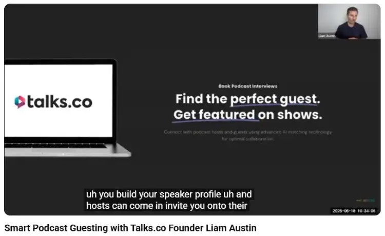 Webinar presentation explaining how speakers can get featured on podcasts and connect with hosts
