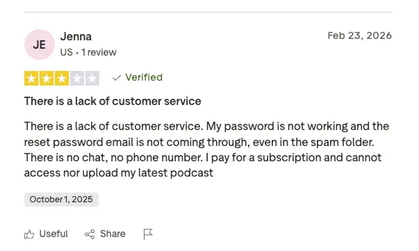 Customer review describing a failed account connection and password reset experience.