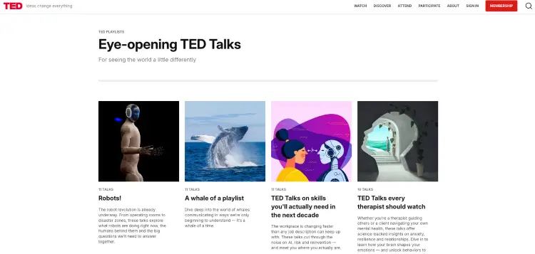 TED playlist featuring emotionally resonant talks about robots, whales, relationships, and human behavior.