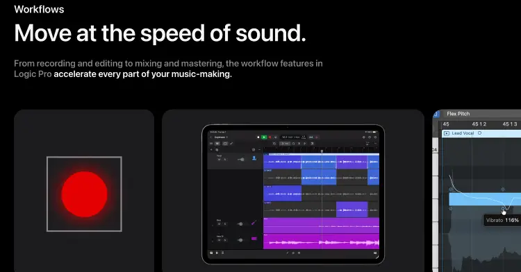 Logic Pro workflow interface showcasing advanced functionality for recording, editing, and music production.