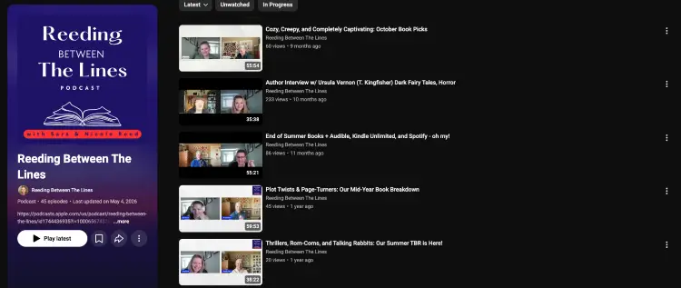 Podcast playlist showing multiple published podcast episodes in a listening app.