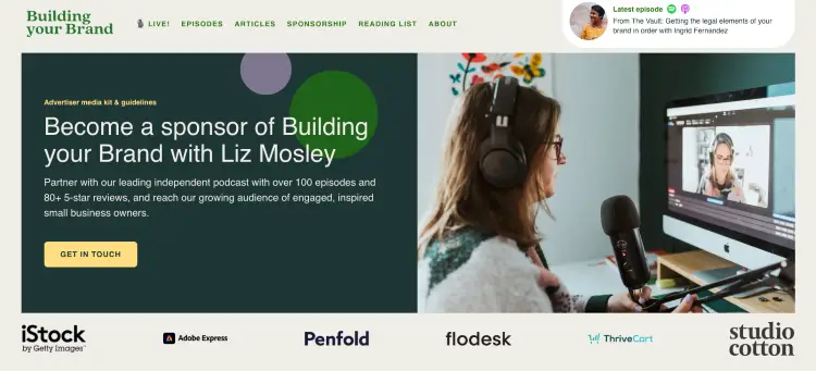 Podcast sponsorship page showing information that a potential sponsor would review before advertising.
