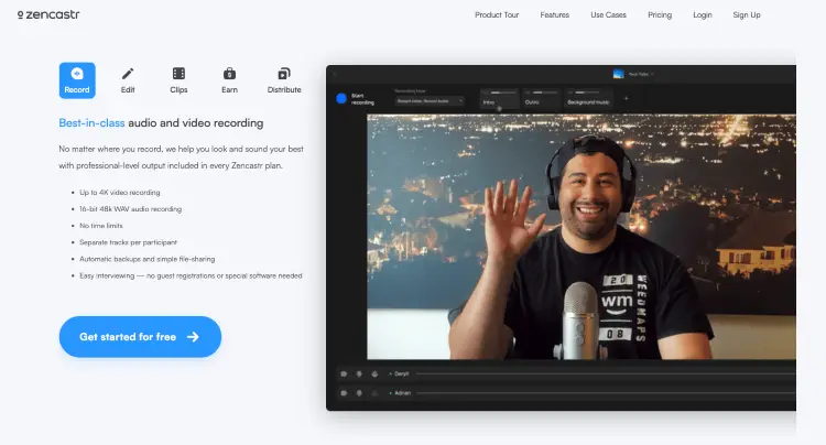Zencastr interface for record studio-quality audio and video interviews remotely.