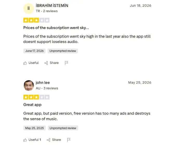 Customer reviews discussing Spotify's user-friendly interface and overall experience using the podcasting platform.