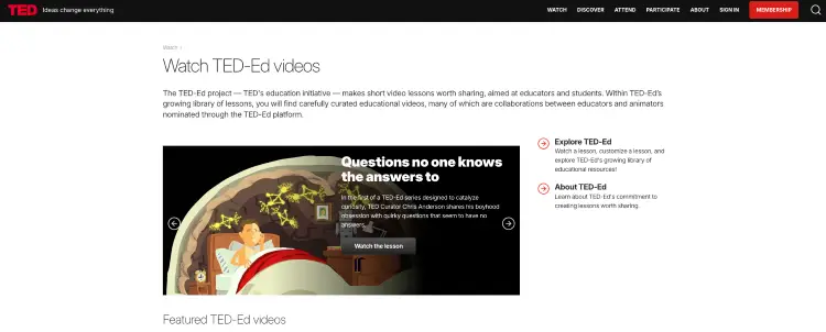 TED-Ed page designed to bring new ideas into the classroom through short educational videos and animated lessons.