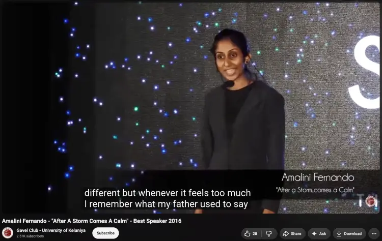 Speaker using creative storytelling during an extemporaneous speech on stage