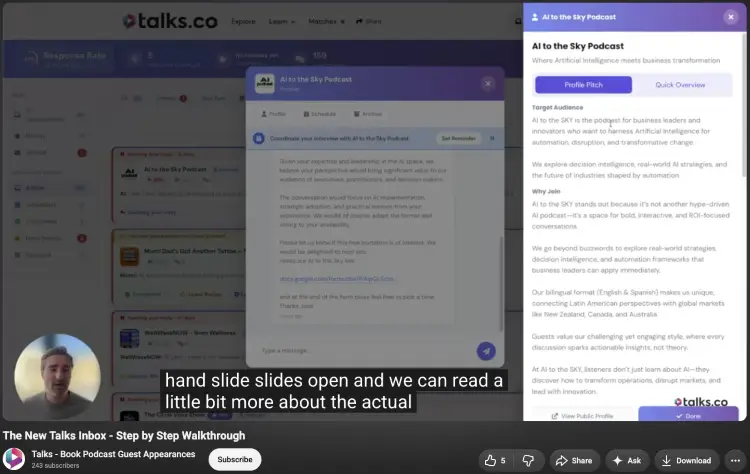 Talks.co walkthrough using profile information and on-screen content to add interactivity to an online presentation.