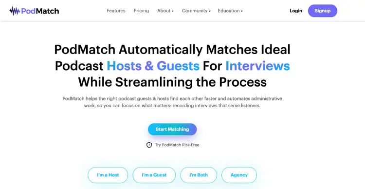 PodMatch is a platform designed to connect podcast hosts and guests for interviews through automated matching