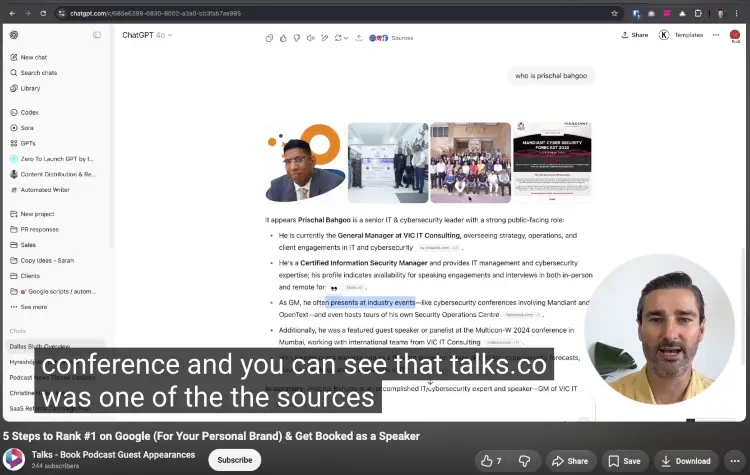 Video explaining how a public speaker can build authority and visibility using search results and online profiles.