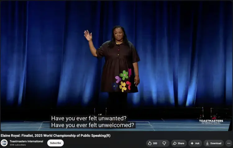 Public speaker using a personal question to relate to her audience during a speech