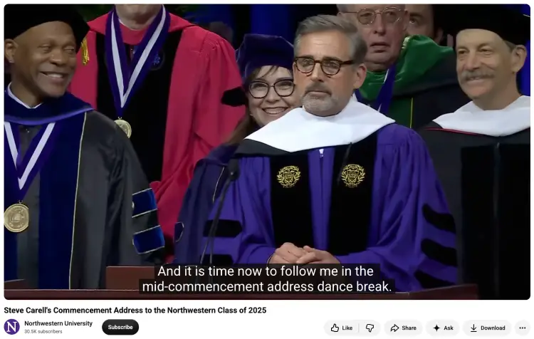 Steve Carell addressing graduates in a scene representing the best commencement speeches