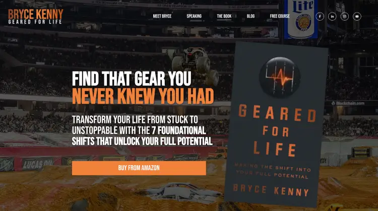 Bryce Kenny self-help book Geared for Life displayed on his professional speaking website