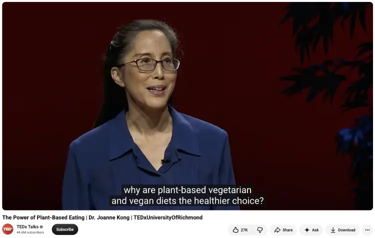 Speaker discussing plant-based diets using facts and examples to support her position