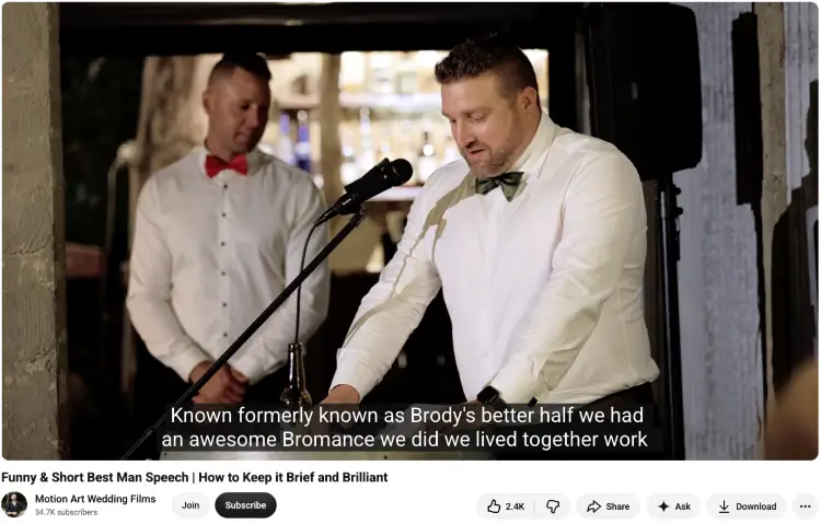 Best man delivering a wedding toast that demonstrates practical speech tips for keeping remarks brief and entertaining