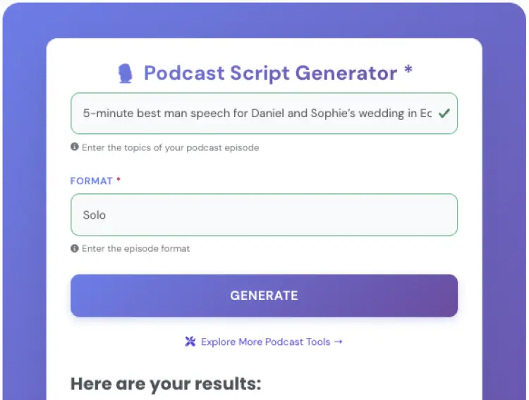 Online script generator for making a speech for a best man at a wedding