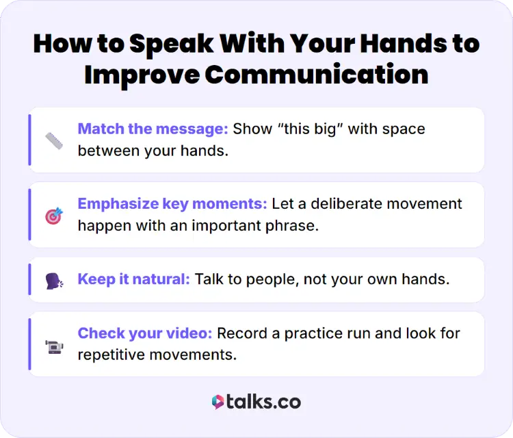 Guide showing how to match your hand gestures to your message to improve communication