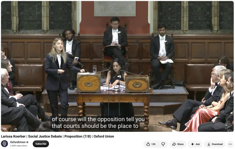 Oxford Union debate where participants see both sides of an argument through proposition and opposition speeches