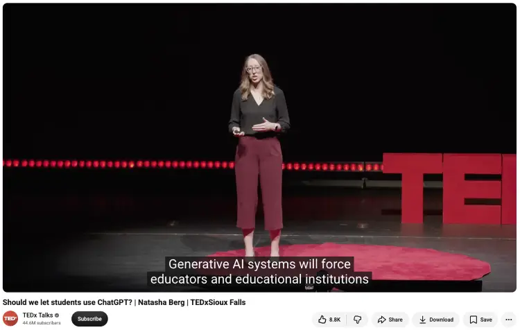TEDx speaker discussing AI in education as one of the persuasive speech topics for college audiences
