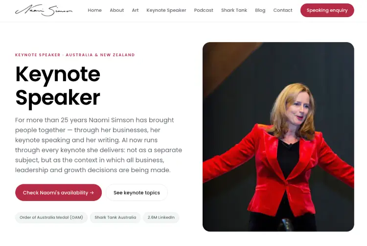 Naomi Simson presented as a professional speaker with more than 25 years of keynote speaking experience