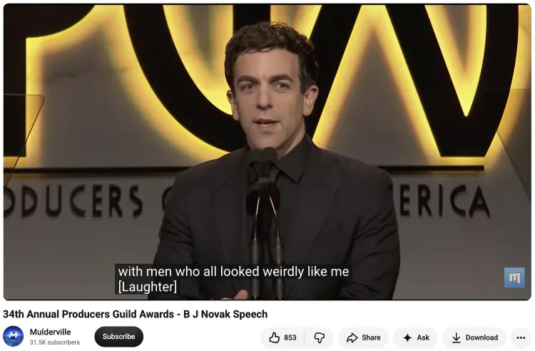 Speaker using comedy while delivering an awards ceremony speech