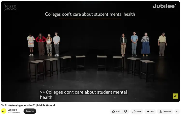 Students and professors debating current issues including mental health support at colleges