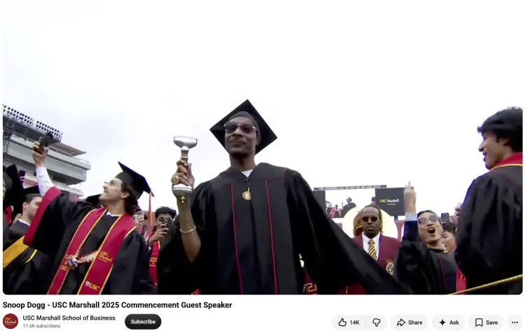 Snoop Dogg celebrating with graduates in a viral commencement moment at USC