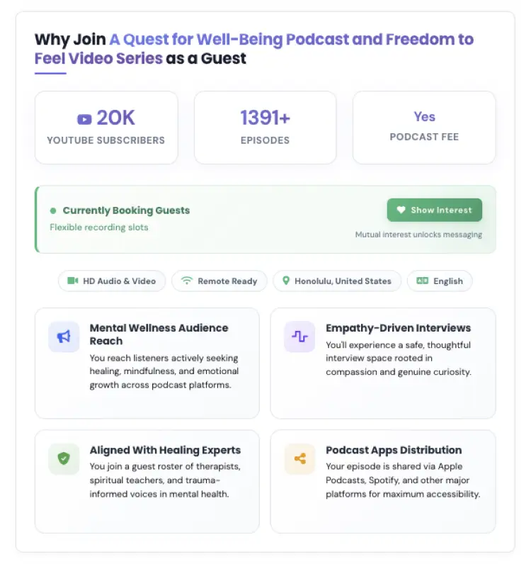 Talks.co podcast guest opportunity showing why it's important to know your audience, with subscriber numbers, episode counts, and listener interests.