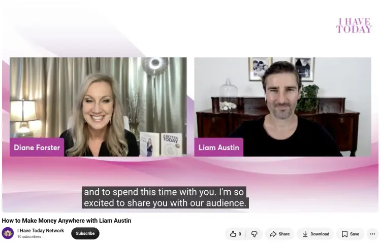 Liam Austin appearing as a thought leader during an online interview about making money from anywhere.